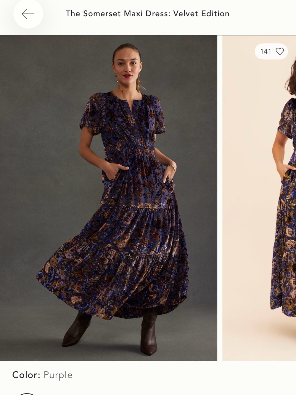 Anthropologie Maeve Somerset Maxi Dress Velvet Edition